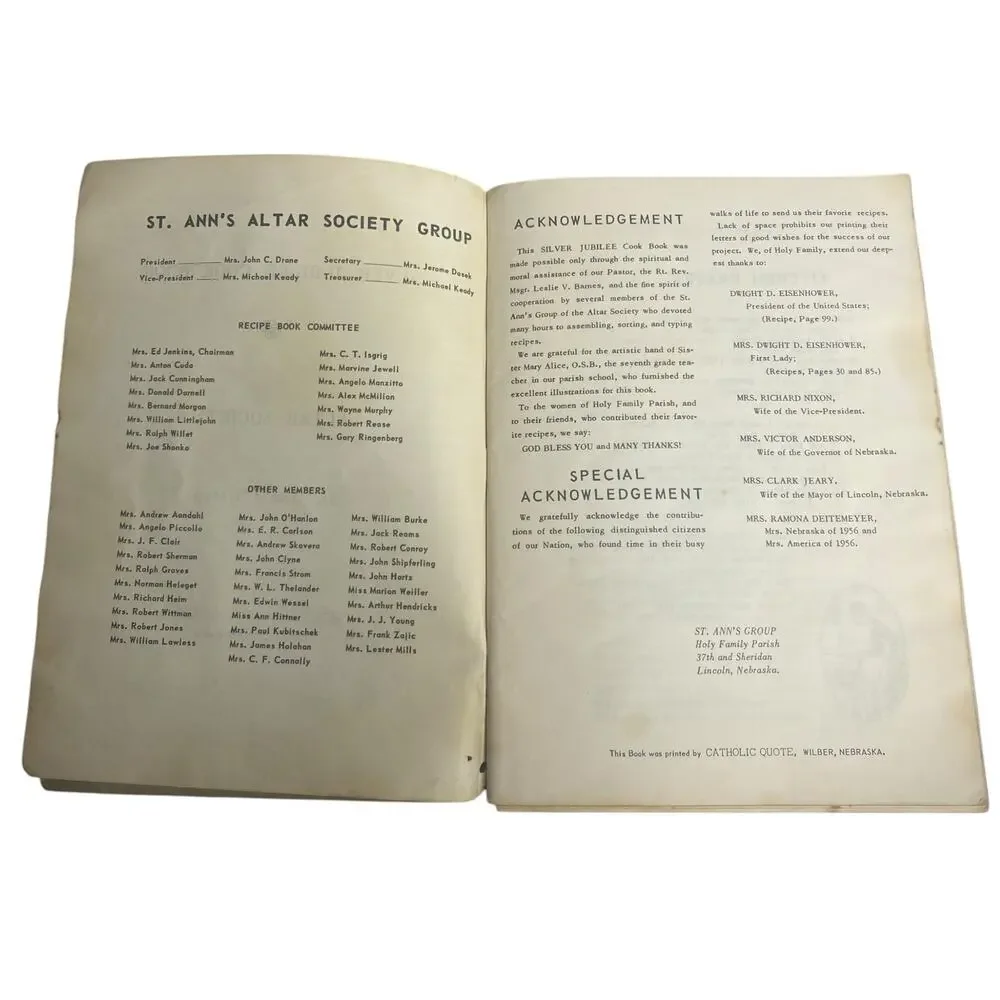 Vintage 1957 Holy Family Parish Cookbook Eisenhower Recipes Silver Jubilee Rare